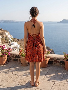 Floral Print Y2K Sweet V-Neck A-Line Knee-Length Breathable Woven Cotton Summer Casual Vacation Holiday Boho Sleeveless <b>Dress</b> - Product Image 5