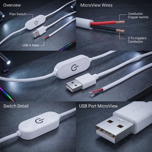 Cable de alimentación USB con interruptor de encendido/apagado para luz LED, cable de alambre blanco de 5 V CC, longitud de 1,5 m - Product Image 1