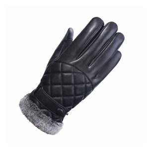 Leather Winter <b>Gloves</b> <b>With</b> Faux <b>Fur</b> Lining Thermal Warmth Outdoor Use Wrist Length Plain Style Black By IGNITEFIT WEAR - Product Image 5