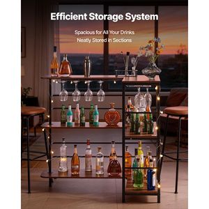 Walnut Finish L-Shaped Wine <b>Bar</b> Cabinet Table 3-Tier Storage Shelves with <b>LED</b> <b>Light</b> and Adjustable Foot Pads for Home <b>Bar</b> Unit - Product Image 3