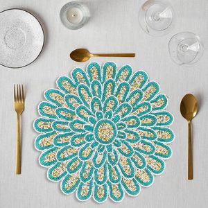 Elegant <b>Round</b> Beaded <b>Table</b> Placemat with Petal-Inspired Floral Design Hand-Beaded Decorative <b>Mat</b> for Dining <b>Table</b> Coffee <b>Table</b> - Product Image 1