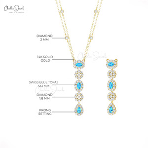 Collar de moda con topacio azul suizo de 0.63 CT y halo de diamantes con cadena larga de oro sólido de 14k para mujer, ideal para regalo. - Product Image 5