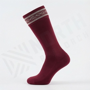 Burgundy Knee High <b>Socks</b> Solid Color Knitted Breathable Casual Wear for Adults - Product Image 3