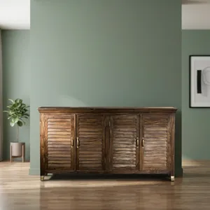 Wooden Shutter <b>Sideboard</b> 4 Panel Storage Cabinet <b>Rustic</b> Design for Living Room Dining Room Home Furniture and Decor - Product Image 2