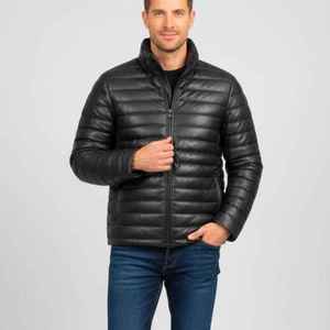 Veste matelassée en cuir véritable à capuche pour homme, manteau d'hiver, personnalisable, imperméable et respirant - Product Image 6