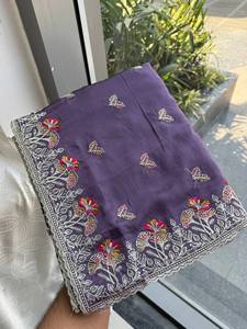 Sari de luxe brodé pour femme, en soie douce, pour l'hiver et l'été, idéal pour les fêtes, avec bordure richement brodée de sequins, ensemble de mariage indien - Product Image 1