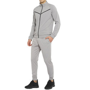 <b>Men's</b> Gray Tracksuit Set Full Sleeve <b>Half</b>-<b>Zip</b> <b>Jacket</b> With Drawstring Pants Solid Color Casual Wear Spring Breathable Polyester - Product Image 1