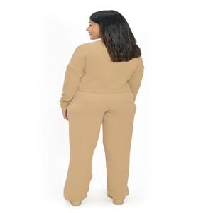 Ensemble coordonné classique pour femmes en mélange de polyester avec haut tricoté à manches longues et col rond et pantalon tenue décontractée pour les acheteurs en vrac - Product Image 3
