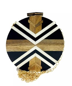 Wood Pattern Resin Clutch Bag Artistic Geometric Design <b>Gold</b> Chain Handle Fashion Statement Accessory - Product Image 2