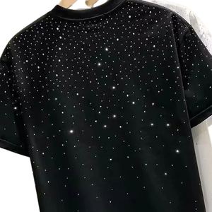 Latest Design Mens T-shirts Rhinestone Print Breathable Quick Dry 100% Cotton Canvas Fabric Crew Neck Solid Color Summer - Product Image 3