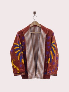 Chaqueta de Terciopelo Bordada a Mano con Cuello Mandarín, Manga Larga, Diseño Floral, Estilo Blusón para Mujer, Invierno - Product Image 3