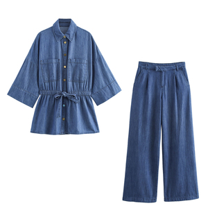 Camisa de Mezclilla con Lazo Delantero para Mujer, Blusa Informal de Manga Larga, Suave y Lavada, Top de Moda para Vacaciones de Verano y Uso Diario - Product Image 3