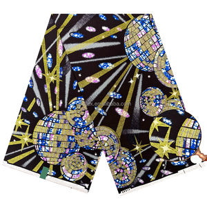 Nouveau Tissu Coton Ciré Africain Mode 2026 de Haute Qualité Grand Super Pailleté Imprimé <span class=keywords><strong>Doré</strong></span> <span class=keywords><strong>Pagne</strong></span> pour Robe de Mariée - Product Image 4
