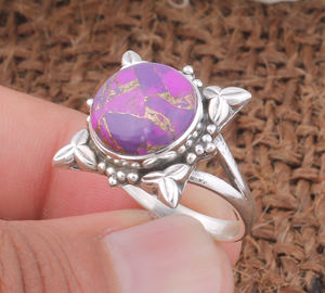 Purple Copper Turquoise Bezel Setting Sterling <b>Silver</b> Boho <b>Statement</b> <b>Ring</b> for Women Wholesale Supplier - Product Image 1