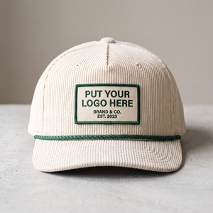 Casquette de baseball snapback à cinq panneaux en velours côtelé vert personnalisé avec patch en tissu et logo, style vintage, pour adulte - Product Image 1