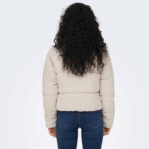 Chaqueta acolchada con capucha para mujer, abrigo corto grueso de invierno con cremallera, color gris claro liso - Product Image 5