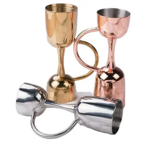 2023 Wholesaler Stainless Steel 304 Double Shape Cocktail Jigger With Handle Bar Measuring Wine Jigger