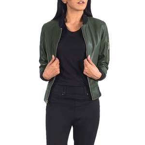 Chaqueta de moto para mujer, cuero premium, puños acanalados, cierre frontal con cremallera, estilo casual urbano, OEM ODM, venta al por mayor, chaqueta con puños con cremallera - Product Image 4
