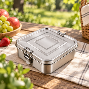 Stainless Steel Square Lunch <b>Box</b> Single Tier Leak Proof Food Container Portable Tiffin <b>Box</b> for School and Office - Product Image 2