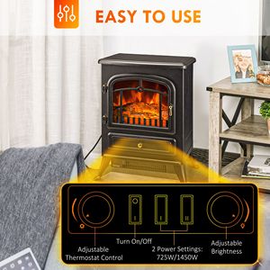 Chimenea Eléctrica Negra de 725W/1450W con Llamas LED Realistas y Leños, Color Negro - Product Image 4