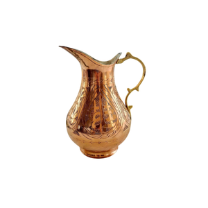 Pichet à eau vintage en cuivre avec poignée en laiton, gravé à la main, pour la maison, les mariages et les hôtels - Product Image 1