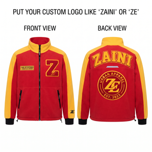 Soft 320 GSM Mens Polar Fleece <b>Jacket</b> Red Yellow Contrast Paneling Custom Embroidery Logo Full Zip <b>Winter</b> <b>Jacket</b> - Product Image 1