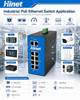 Switch PoE industriel Gigabit Hi-Net 10 ports, 8 ports PoE RJ45, 2 ports Gigabit Uplink, montage sur rail DIN, 12-57VDC, large plage de température