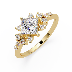 IGI Certified Solitaire Princess Cut Lab Grown Diamond Engagement Ring 14K Pure Gold Rhodium Plated Floral Side Stone Ring - Product Image 3