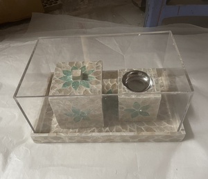 High Quality Mother of Pearl (MOP) Inlay <b>Box</b> Tray Set with Acrylic Cover New Design Classic Style Made Vietnam Ramadan <b>Gift</b> Set - Product Image 2