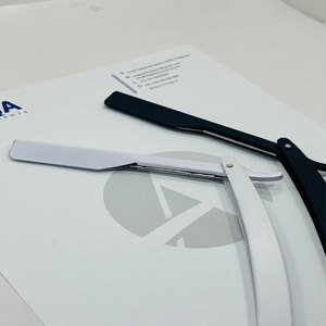 Stainless Steel Matte Black and White Straight Edge <b>Razors</b> Set with Disposable <b>Blade</b> Holders for Professional Barber Use - Product Image 1