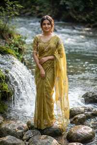 Elegant Rich Look Silk Fabric with Amazing Embroidery Beats Work <b>Saree</b> Heavy Butta Design with <b>Readymade</b> <b>Blouse</b> Available - Product Image 2