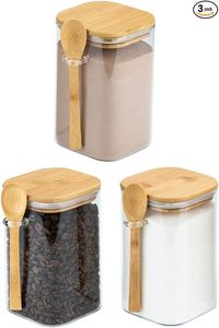 Premium Transparent Glass Canister with Wooden Lid Kitchen Organizer for Tea Coffee Sugar Flour Oats Seeds Candy <b>Cookies</b> Dry - Product Image 6