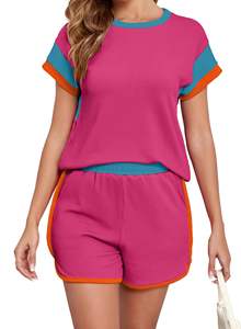 Conjunto de Camiseta y Pantalones Cortos Casuales para Mujer, Última Moda, Diseño Sólido, Camisetas y Pantalones Cortos Extra Grandes, Venta Directa de Fábrica - Product Image 2
