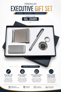Coffret Cadeau d'Entreprise Premium 4-en-1 : Support Pliant pour Documents et Tablette, Stylet Tactile, Boussole et Anneau de Fixation en Chrome Robuste - Product Image 6