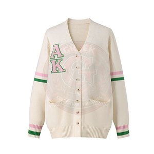 Sorority Knitted <b>Cardigan</b> Women's Sweater With Greek Letter Embroidery Full Sleeve collage Wear Anti-Pilling 100% Acrylic - Product Image 1
