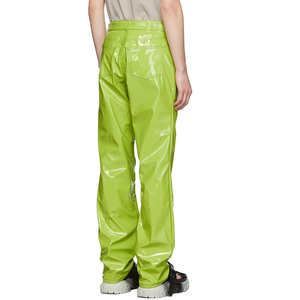 Pantalones Casuales para Hombre, Color Verde Lima, Recubiertos de PU, Cintura Elástica, Corte Recto, Bolsillos Laterales, para Verano - Product Image 4