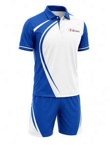 Ensemble Polo et Short Sportif Homme Bleu et Blanc à Blocs de Couleurs Séchage Rapide pour l'Été avec Logo Avant – Vente en Gros - Product Image 4