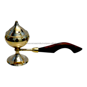 Quemador de incienso Loban de latón premium con mango de madera, quemador de incienso portátil para Bakhoor, para rituales espirituales, uso en el hogar y el templo. - Product Image 1