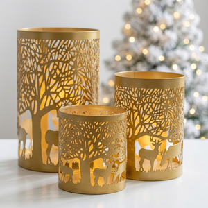 Latest Golden Metal Lantern With Deer And <b>Tree</b> Cutout Design for <b>Christmas</b> Home Decoration - Product Image 2