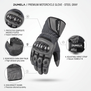 Gants de moto Dumela en cuir gris, pleine longueur, sportifs, respirants, sans doublure, compatibles écran tactile, détection par aiguille - Product Image 5