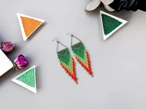 TRENDING <b>bead</b> ombre earrings, hoop turquoise green orange earrings, spring ocean long earrings for wedding , BIRTHDAY, GIFTED - Product Image 2