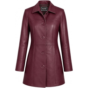 Manteau long décontracté en cuir pour femme, veste longue boutonnée, vêtement d'extérieur élégant, logo personnalisé, fournisseur OEM en gros - Product Image 1
