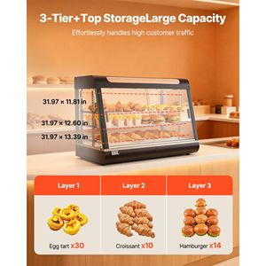 Espositore Riscaldato Commerciale a 3 Livelli con Luce LED 1400W, Vano Superiore, Ripiani Regolabili, Controllo Manuale della Temperatura 86-185°F - Product Image 5