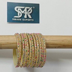 Elegante Juego de Brazaletes de Perlas Multicolores, Hechos a Mano, Chapados en Oro, 12 Piezas, Joyería Étnica Tradicional India para Mujer - Product Image 3