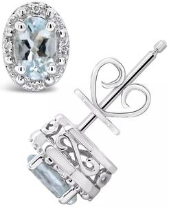 Aguamarina (3/4 ct.) t.w.) e orecchini a lobo con accenti di diamanti in argento sterling |   Macy's - Product Image 1