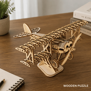 Educational Vintage Biplane Wooden <b>DIY</b> Puzzle <b>Kit</b> 3D Mechanical Plane Model for Kids Adults STEM Learning and Aviation History - Product Image 2