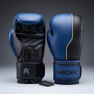 Gants d'entraînement de boxe professionnels en cuir noir et bleu avec fermeture à rabat pour les doigts, pour adultes, usage arts martiaux, respirants - Product Image 2