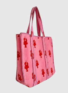 Bolsa de Compras de Algodón con Estampado de Langosta Rosa, Estilo Veraniego para la Playa, Abierta, para Mujer - Product Image 6