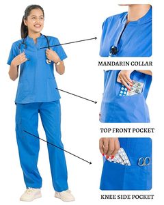 Conjunto de uniforme médico de punto negro para mujer Sike con pantalones de cintura con cordón y fusión sin costuras con detección de agujas - Product Image 4