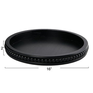 Plateau de service rond en bois naturel fait main, plateau décoratif à bord surélevé, organiseur de table basse, plateau en bois pour usage domestique - Product Image 2